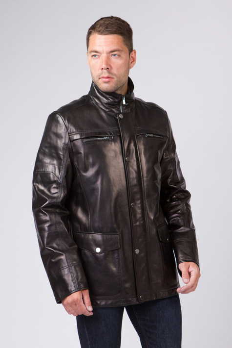 Мужская кожаная куртка из натуральной кожи с воротником 0902113