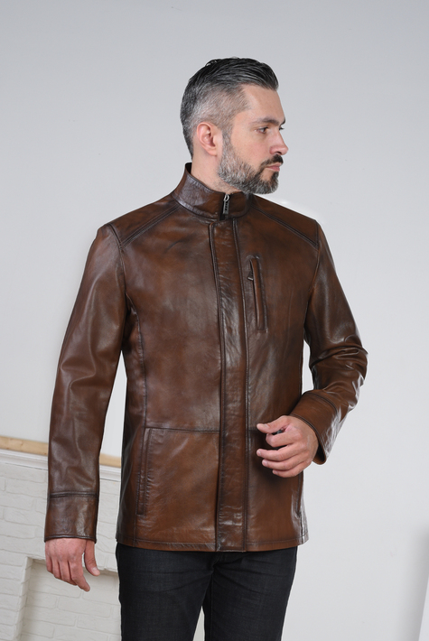 Мужская кожаная куртка из натуральной кожи с воротником 0902214