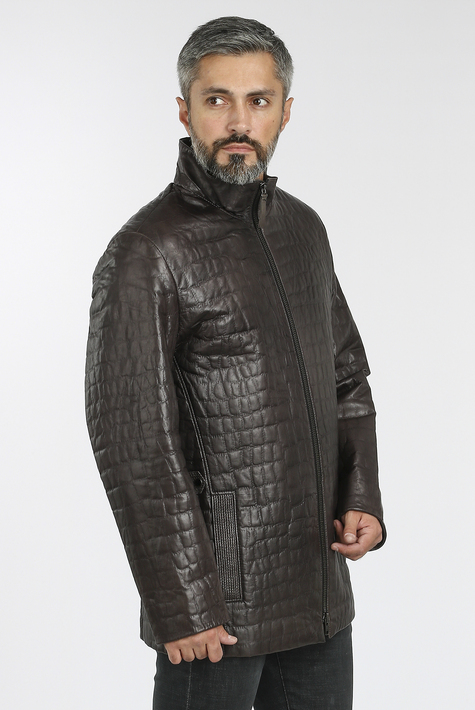 Мужская кожаная куртка из натуральной кожи с воротником 0902263