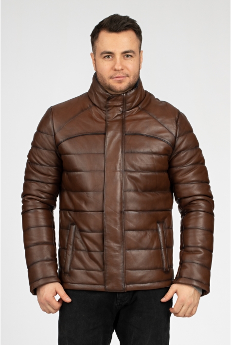 Мужская кожаная куртка из натуральной кожи с воротником 0902383