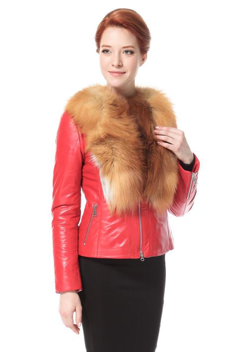Женская кожаная куртка из натуральной кожи с воротником, отделка лиса 0900205