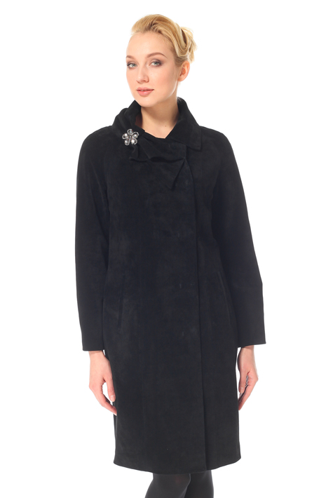 Женское кожаное пальто из натуральной замши с воротником 0900295