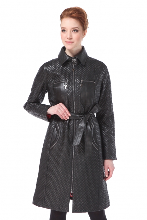 Женское кожаное пальто из натуральной кожи с воротником 0900324