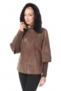 Женская кожаная куртка из натуральной замши (с накатом) с капюшоном, отделка норка 0900399