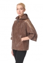 Женская кожаная куртка из натуральной замши (с накатом) с капюшоном, отделка норка 0900399-3