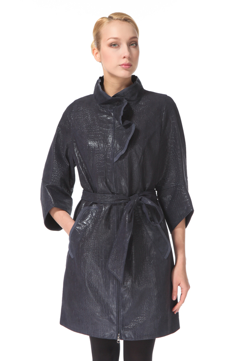 Женское кожаное пальто из натуральной замши (с накатом) с воротником 0900402
