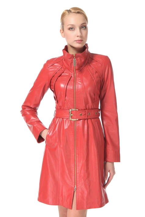 Женское кожаное пальто из натуральной кожи с воротником 0900464