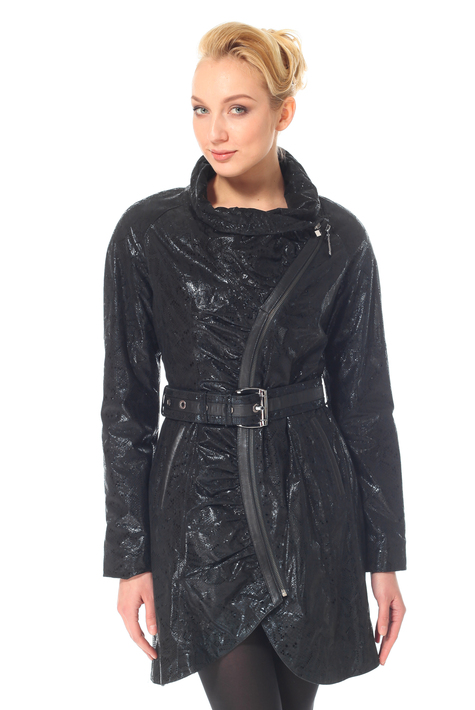 Женское кожаное пальто из натуральной замши (с накатом) с воротником 0900480