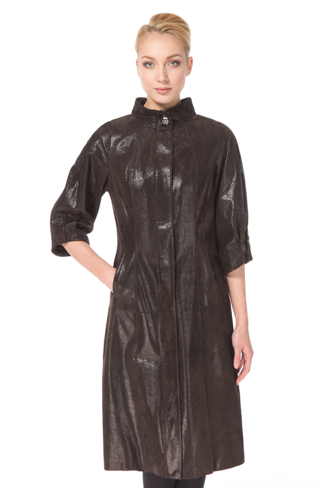 Женское кожаное пальто из натуральной замши (с накатом) с воротником 0900512