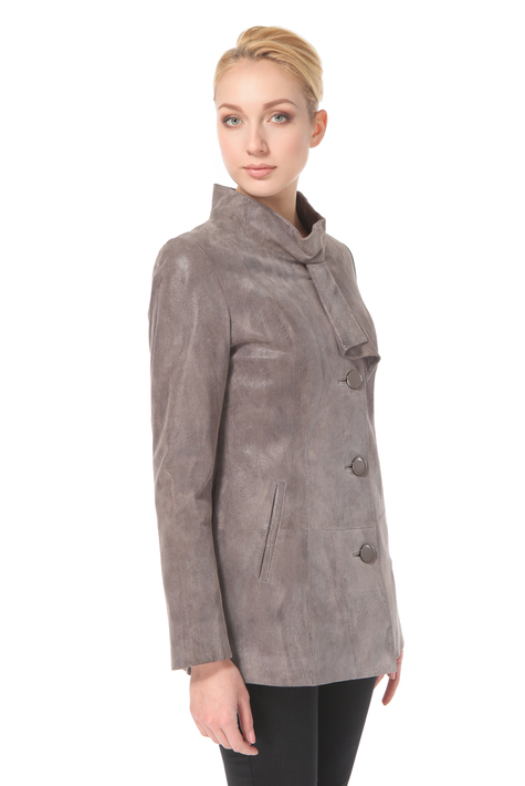 Женская кожаная куртка из натуральной замши (с накатом) с воротником 0900513