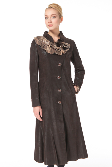 Женское кожаное пальто из натуральной замши (с накатом) с воротником 0900514
