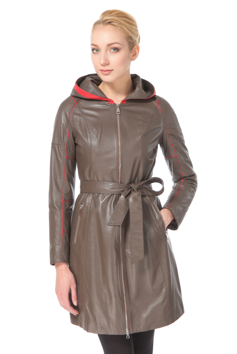 Женское кожаное пальто из натуральной кожи с воротником 0900517