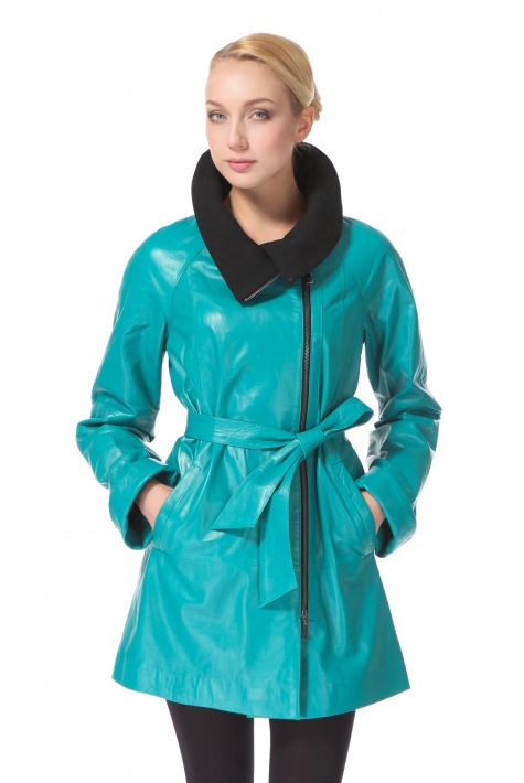 Женское кожаное пальто из натуральной кожи с воротником 0900556