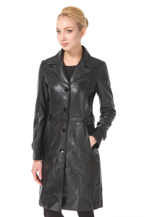 Женское кожаное пальто из натуральной кожи с воротником 0900569