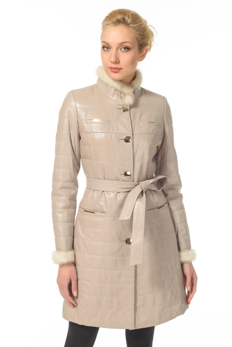 Женское кожаное пальто из натуральной кожи с воротником, отделка норка 0900727