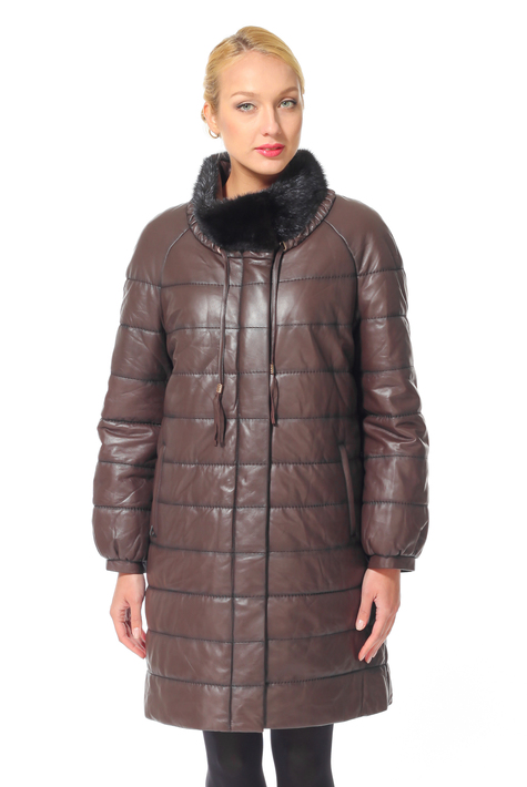 Женское кожаное пальто из натуральной кожи с воротником, отделка норка 0900781