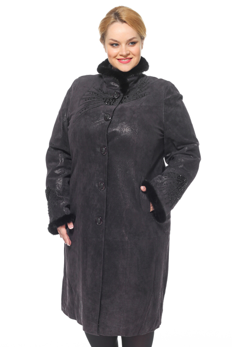 Женское кожаное пальто из натуральной замши с воротником, отделка норка 0900813