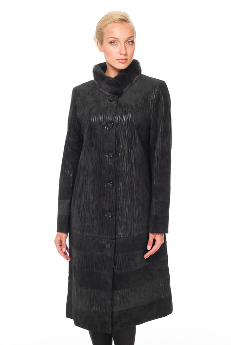 Женское кожаное пальто из натуральной замши с воротником, отделка норка 0900814