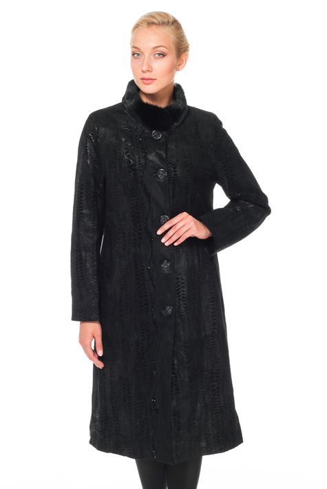 Женское кожаное пальто из натуральной замши с воротником, отделка норка 0900815