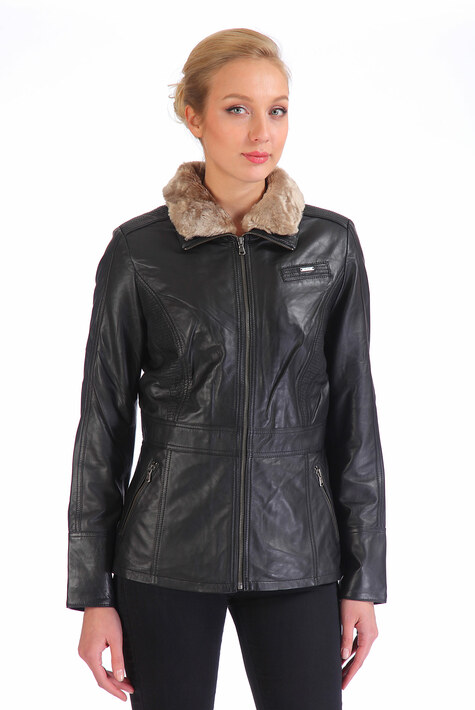 Женская кожаная куртка из натуральной кожи с воротником, отделка искусственный мех 0900895
