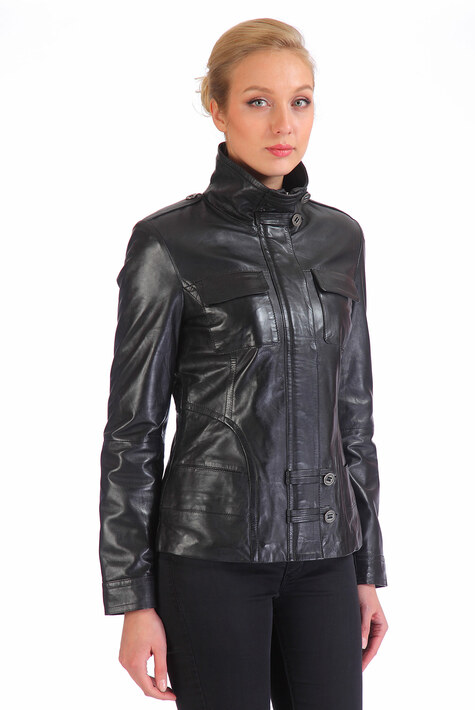 Женская кожаная куртка из натуральной кожи с воротником 0900929