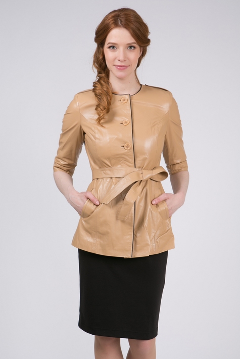 Женская кожаная куртка из натуральной кожи без воротника 0901081