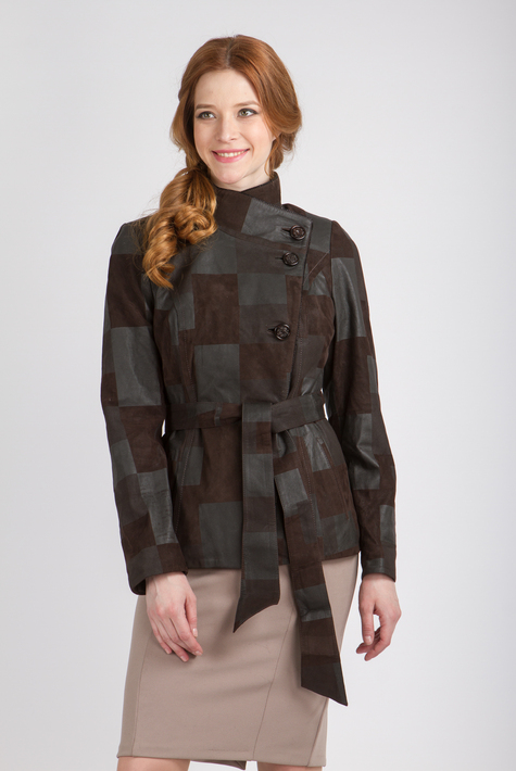 Женская кожаная куртка из натуральной замши с воротником 0901086