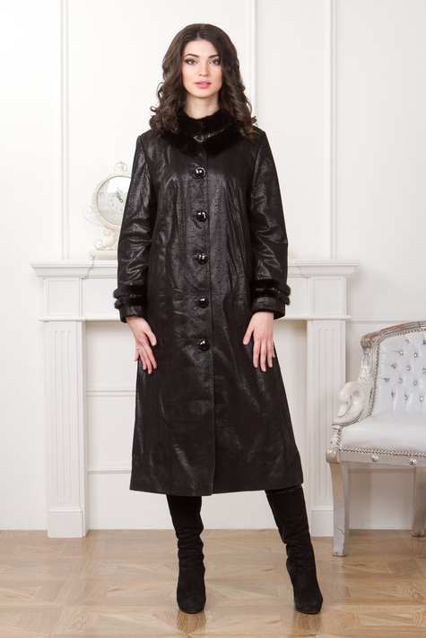 Женское кожаное пальто из натуральной замши с воротником, отделка норка 0901115