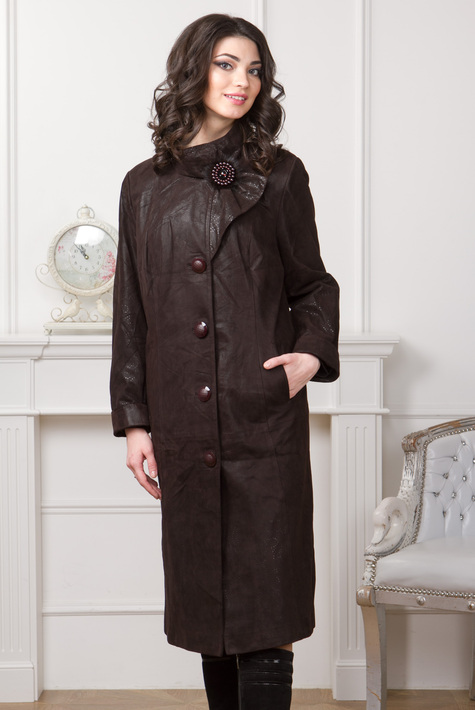Женское кожаное пальто из натуральной замши с воротником 0901118