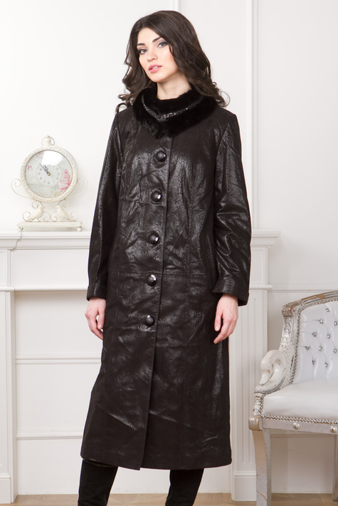 Женское кожаное пальто из натуральной замши с воротником, отделка норка 0901119