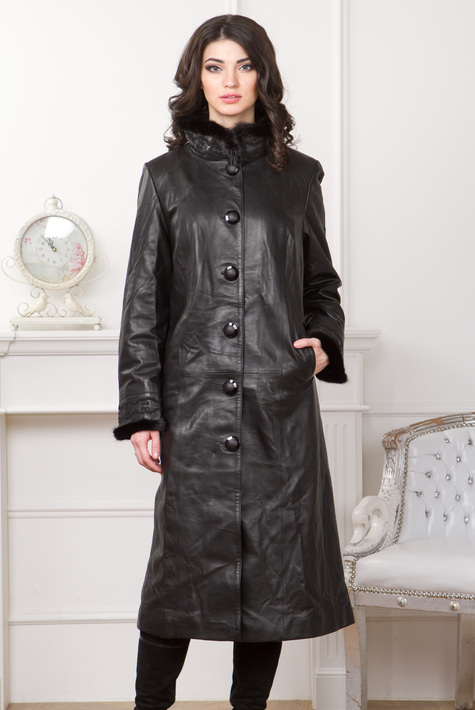 Женское кожаное пальто из натуральной кожи с воротником, отделка норка 0901121