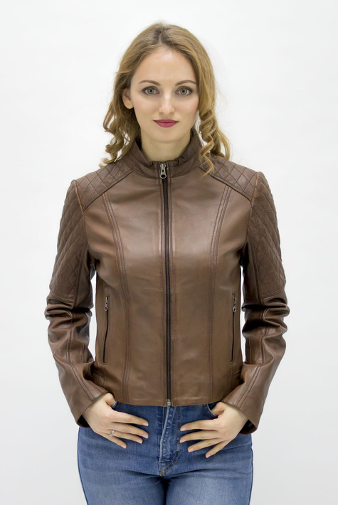 Женская кожаная куртка из натуральной кожи с воротником 0901138