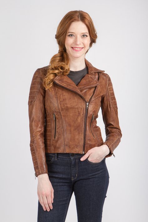 Женская кожаная куртка из натуральной кожи с воротником 0901140