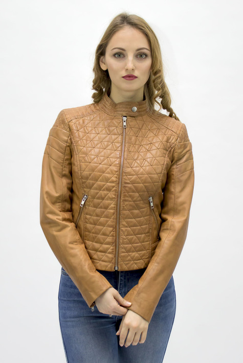 Женская кожаная куртка из натуральной кожи с воротником 0901145
