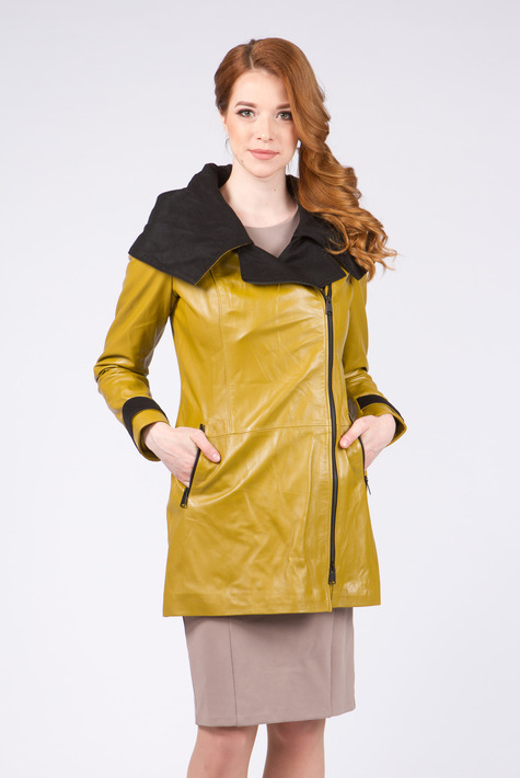 Женская кожаная куртка из натуральной кожи с капюшоном 0901151