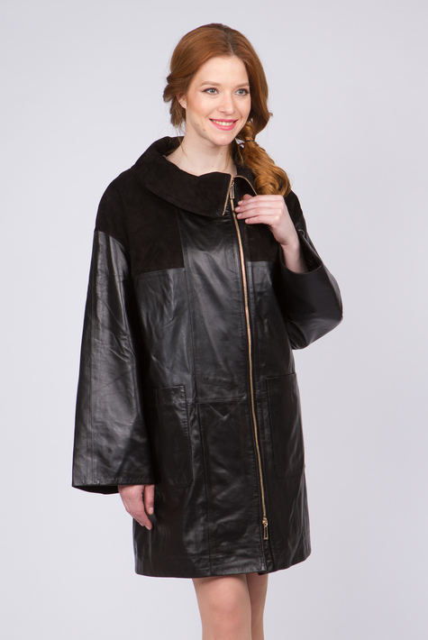 Женское кожаное пальто из натуральной кожи с воротником 0901165