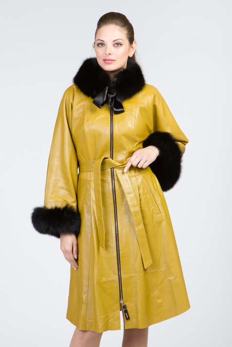 Женское кожаное пальто из натуральной кожи с воротником, отделка песец 0901170