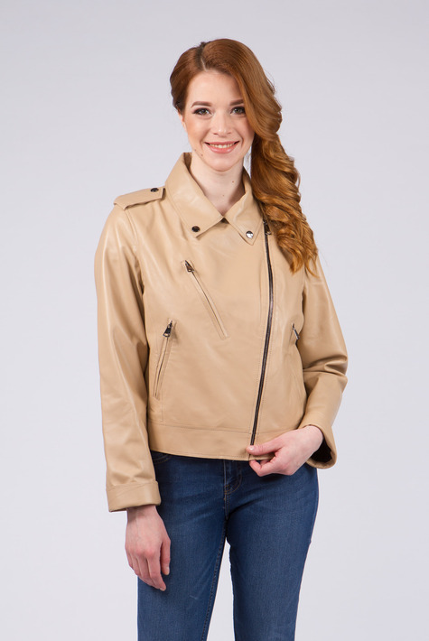 Женская кожаная куртка из натуральной кожи с воротником 0901220