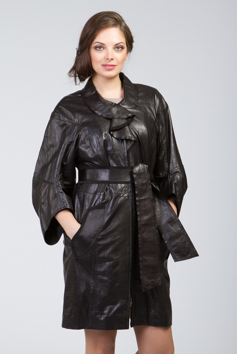 Женское кожаное пальто из натуральной кожи с воротником 0901241