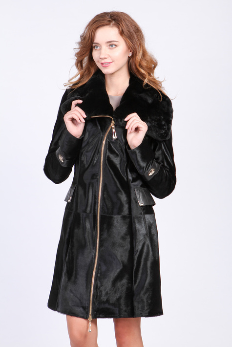 Женское кожаное пальто из натуральной кожи с воротником, отделка кролик 0901248