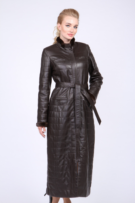 Женское кожаное пальто из натуральной кожи с воротником, отделка норка 0901285