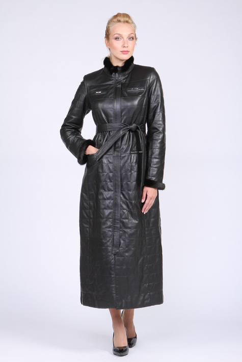 Женское кожаное пальто из натуральной кожи с воротником, отделка норка 0901286