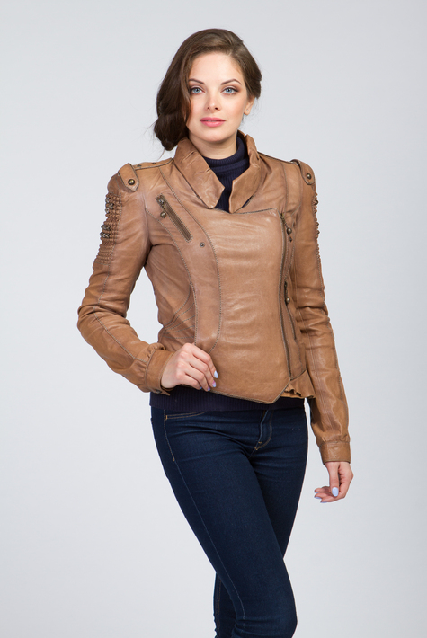 Женская кожаная куртка из натуральной кожи с воротником 0901290