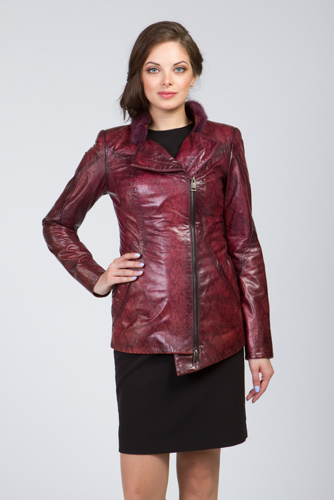 Женская кожаная куртка из натуральной кожи с воротником, отделка норка 0901307