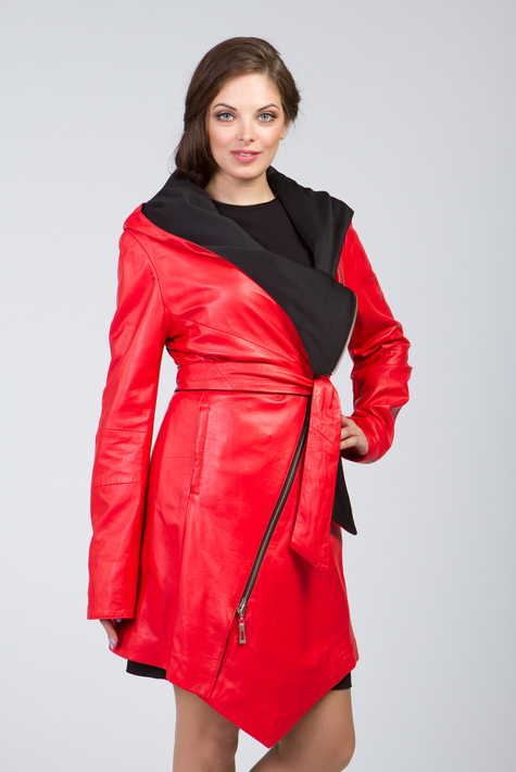 Женское кожаное пальто из натуральной кожи с капюшоном 0901313