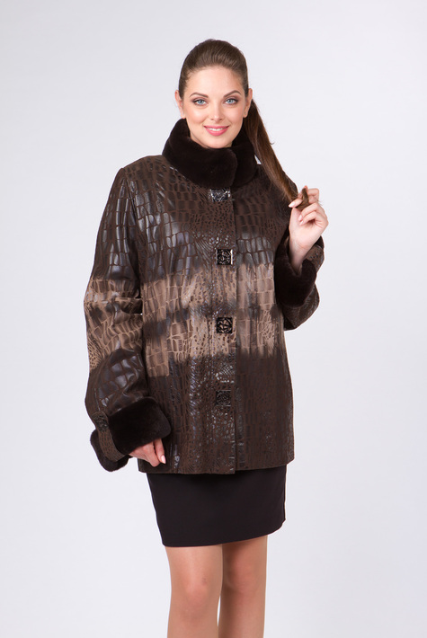 Женское кожаное пальто из натуральной кожи с воротником, отделка кролик 0901395