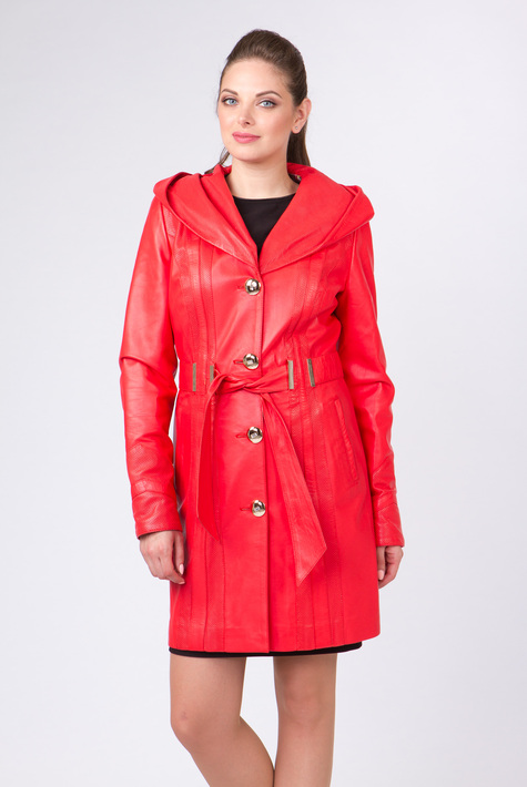 Женское кожаное пальто из натуральной кожи с капюшоном 0901420
