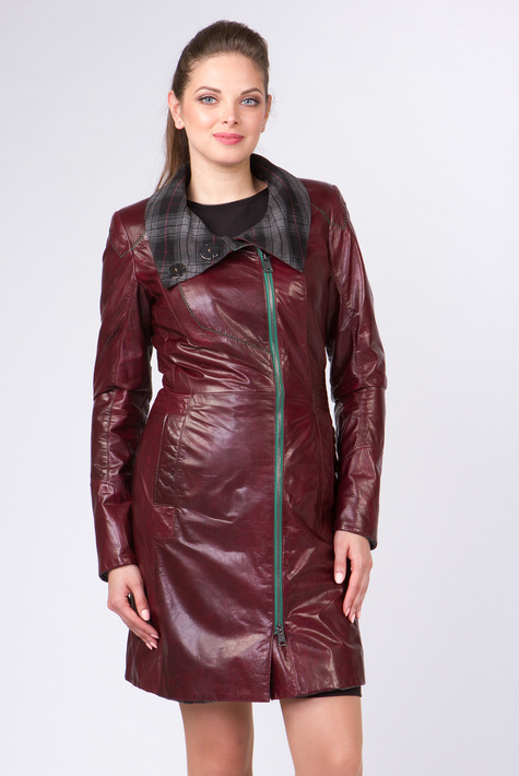Женское кожаное пальто из натуральной кожи с воротником 0901474