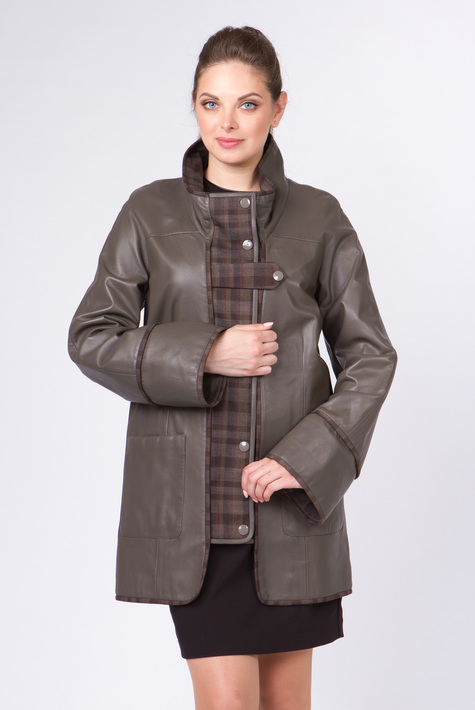 Женская кожаная куртка из натуральной кожи без воротника 0901480