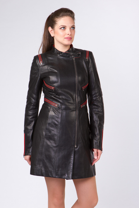 Женское кожаное пальто из натуральной кожи с воротником 0901484